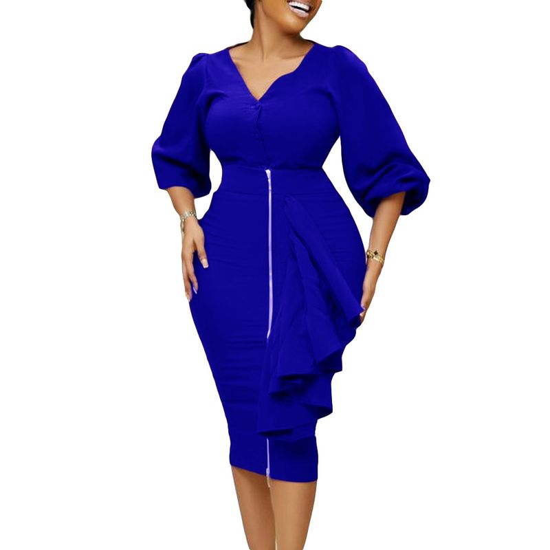 D306 Large Women's Autumn/Winter V-Neck Long Sleeved Top Wrapped Hip Half Skirt Two Piece Set_voghion.com