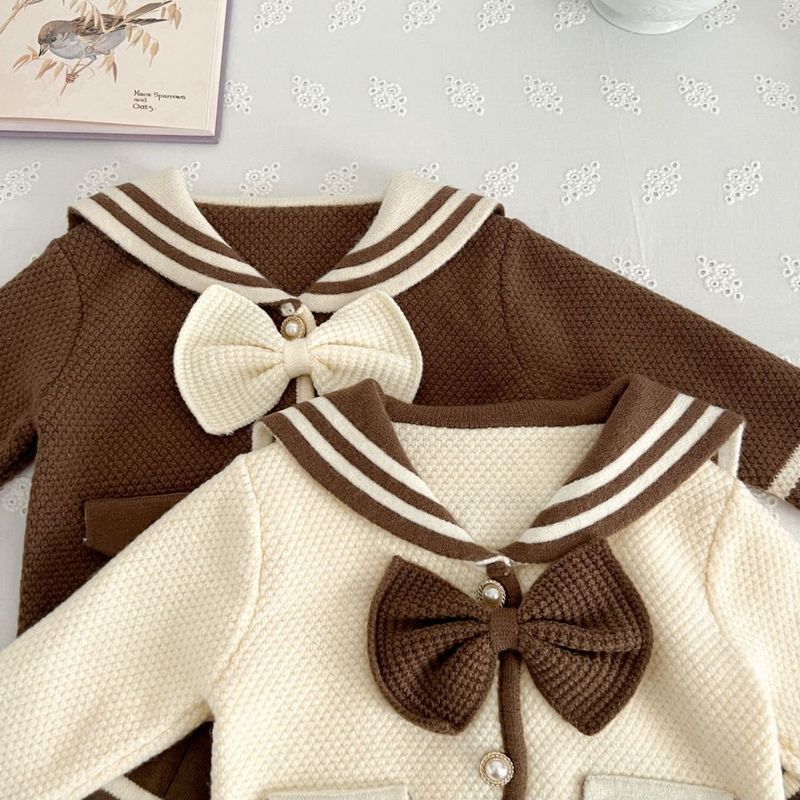 Mädchen Pullover Anzug 2023 Herbst Und Winter Neue Stil College Stil Zwei Stück Anzug Navy Stil Koreanische Version Gestrickte Bogen rock_voghion.com