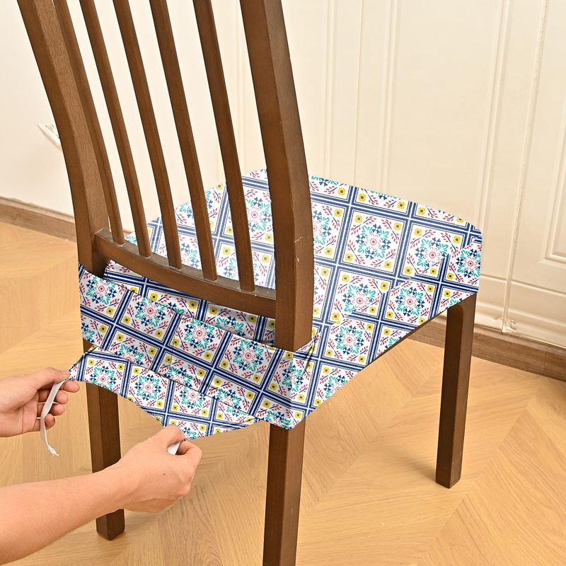 Coprisedile elasticizzato in poliestere impermeabile e antimacchia - Stampa geometrica decorativa, vestibilità elastica per sedie da 40-45 cm x 45-50 cm_voghion.com