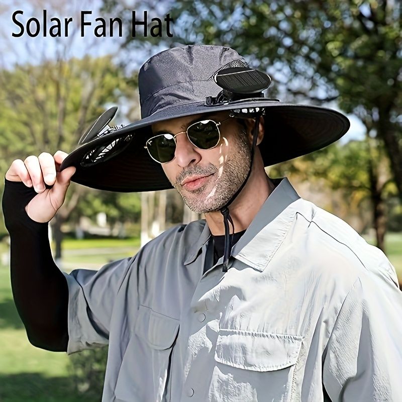Cappello da sole ad energia solare con 2 ventole, UPF 50+, ricaricabile tramite USB, leggero, per uomo e donna, per attività all'aperto, pesca, escursionismo, tesa larga, colori vivaci_voghion.com