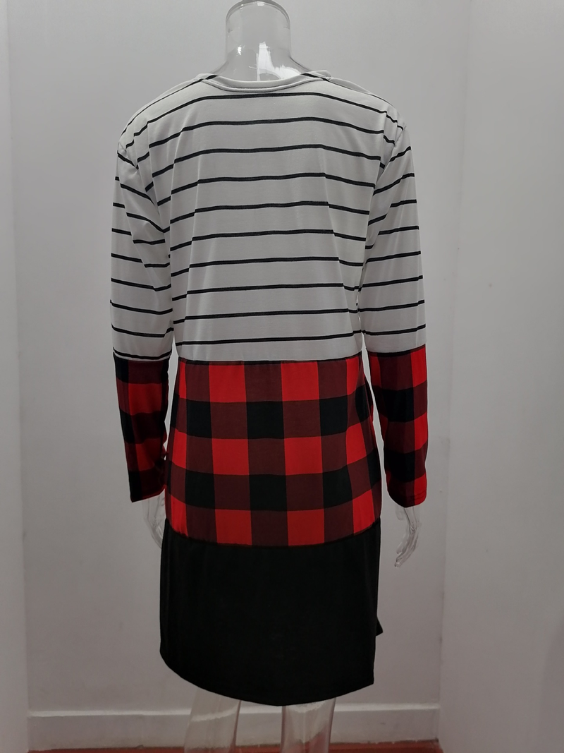 Women's Clothing Knitted Sweater Autumn and Winter New Stripes Contrast Color Splicing Plaid Casual Jacket_voghion.com