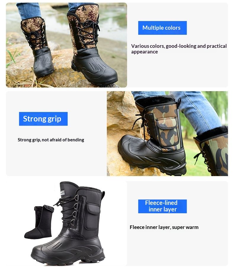 Glide Work Safety Men's Fishing Lightweight Shoes Thickened Waterproof Warm Outdoor Cold-Proof Snow Boots_voghion.com