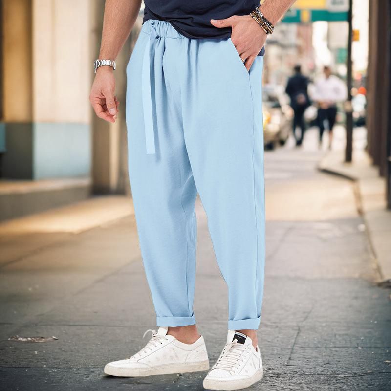 New men's sports casual trendy and fashionable, solid color, Haren pants, hanging style, plus size pants for men_voghion.com
