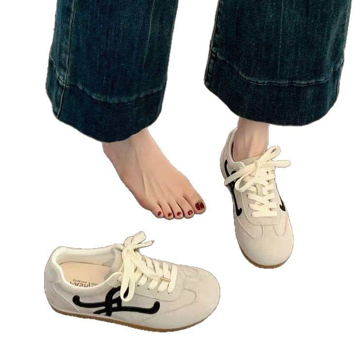 Gele leren Duitse trainingsschoenen Damesschoenen Damesschoenen Platte casual sportplankschoenen_voghion.com