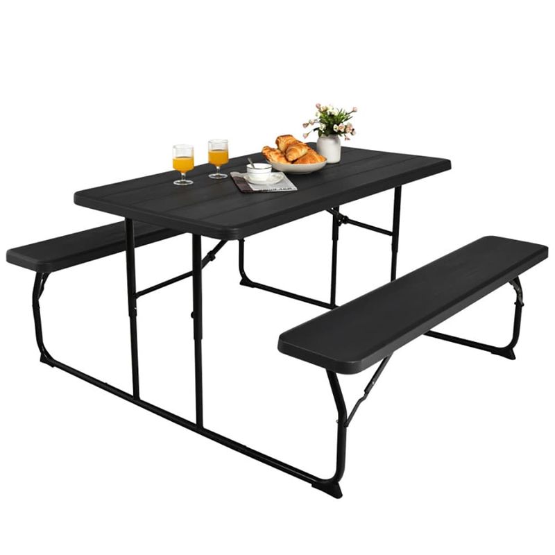 Indoor And Outdoor Folding Picnic Table Bench Set With Wood-like Texture_voghion.com