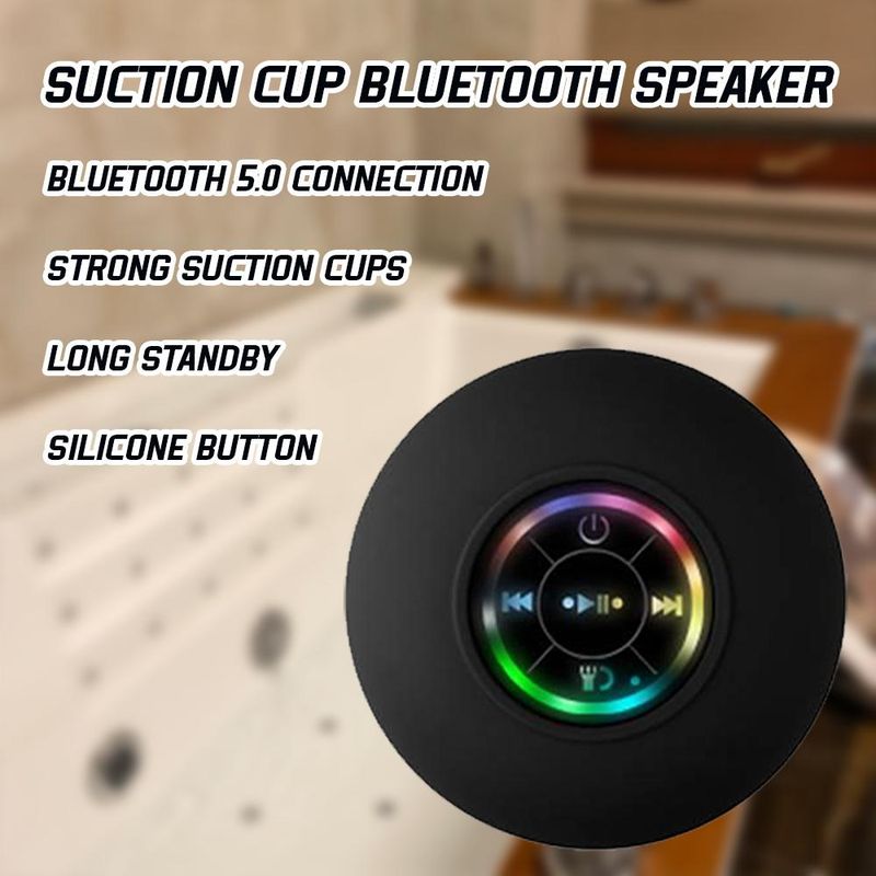 Wasserdichter Bluetooth-Lautsprecher mit bunten LED-Leuchten, starkem Saugnapf und Telefonhalter, tragbarer Mini-Lautsprecher für den Außenbereich/Show_voghion.com