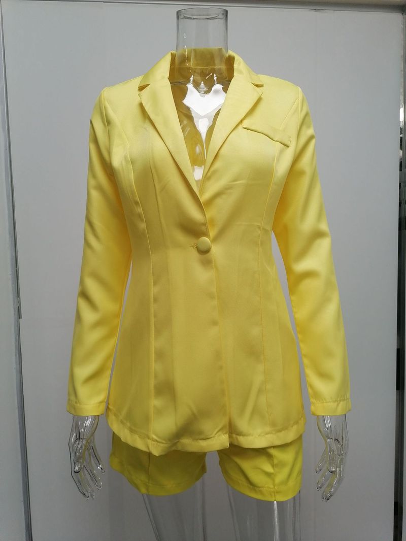 Costume deux pièces décontracté à manches longues et revers pour femmes_voghion.com
