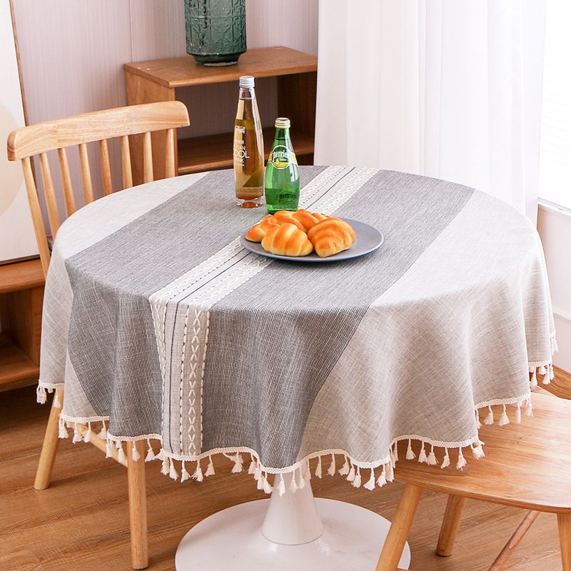 Tovaglia rotonda europea e americana in cotone e lino di alta qualità, piccola tovaglia rotonda con ricamo a frange, copritavolo da caffè_voghion.com