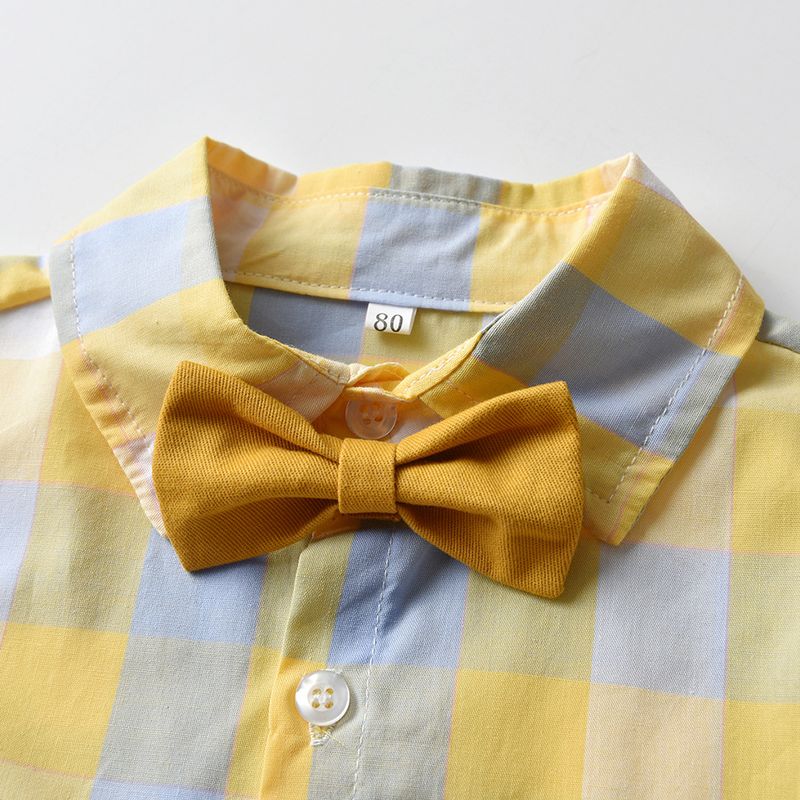 Baby clothes Children's suit plaid shirt preppy long-sleeved thin boy's overalls_voghion.com
