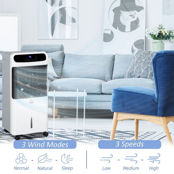 HOMCOM 32' Portable Air Cooler, 3-In-1 Evaporative Cooling, Ice Fan, Water Conditioner, Humidifier, Remote, LED_voghion.com