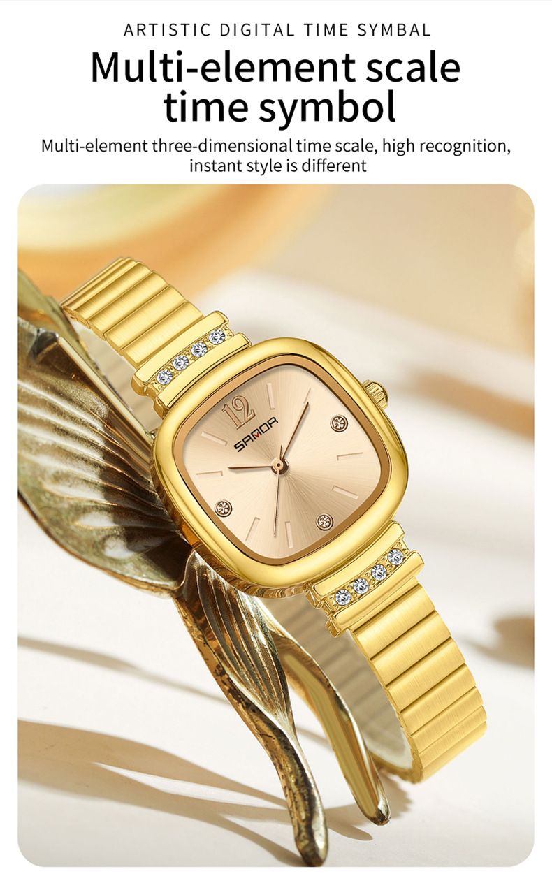 Orologio da donna al quarzo con diamanti, elegante e quadrato: sottile, resistente all'acqua e versatile, per abbigliamento casual e formale. Orologio alla moda, stile casual e versatile._voghion.com