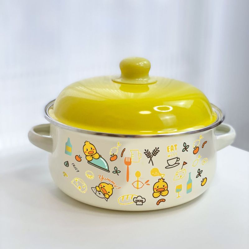 Three-Piece Set Thickened Double-Handled With Lid Baby Food Instant Noodle Flat-Bottom Soup Pot Enamel Cookware_voghion.com