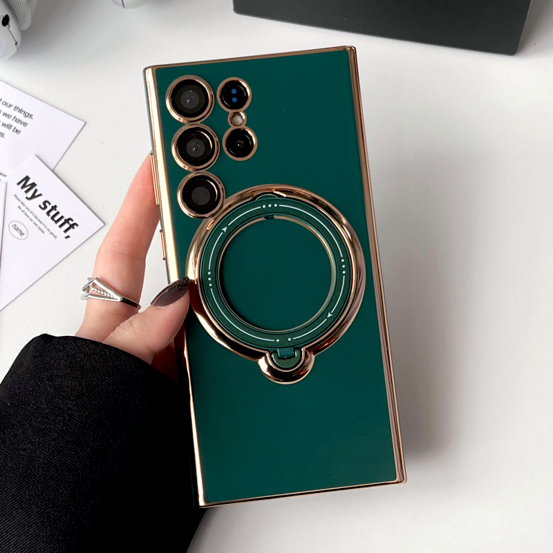 Plating Silicone For Magsafe Wireless Charge Case For Samsung Galaxy S23 S22 Ultra Plus A54 A34 A52 A14 5G 4G Stand_voghion.com