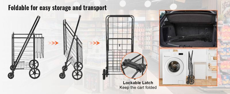 VEVOR Folding Shopping Cart, Jumbo Grocery Cart with Double Baskets, 360° Swivel Wheels, Heavy Duty Utility Cart, 110 LBS Large Capacity Utility Cart _voghion.com