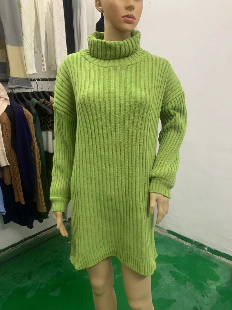 Robe pull mi-longue en tricot à col montant pour femme, nouvelle collection automne-hiver 2022_voghion.com