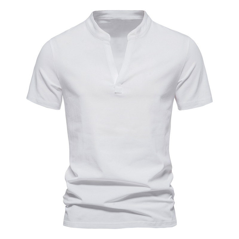 23 años nuevos hombres con cuello en V profundo de manga corta con base elástica, camiseta de verano con cuello levantado_voghion.com