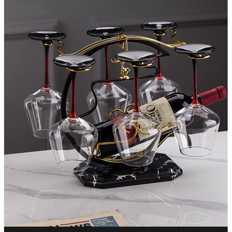 Chinese Style Home Hanging High Stem Swan Ornament New Red Wine Glass Set Rack_voghion.com