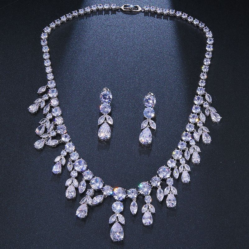 Women's Jewelry Elegant Bridal Wedding Drop-Shaped Emerald Zirconia Necklace And Earrings Set For Bridesmaids And Special Occasions_voghion.com