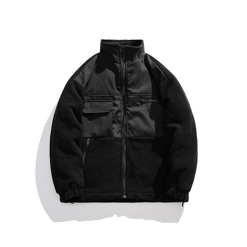 2023 Autumn American Patchwork Lamb Wool Jacket Winter Turn-Down Collar Cotton Coat Short Style Plus_voghion.com