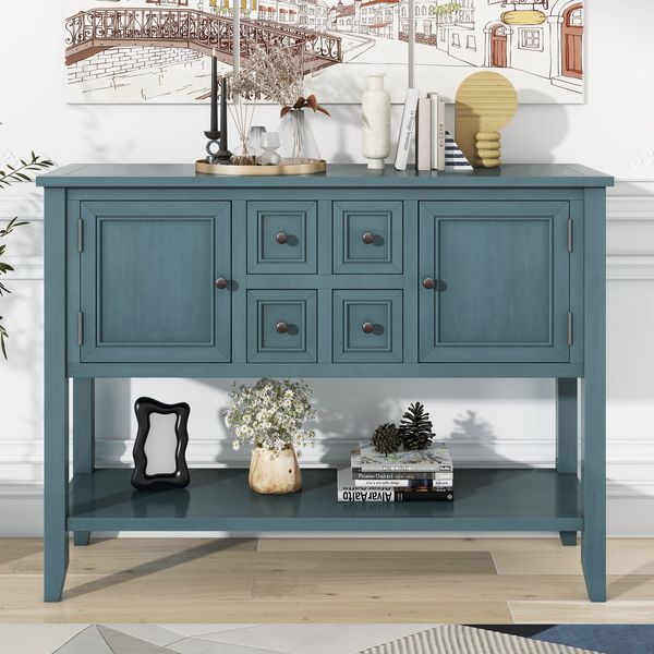 TREXM Cambridge Series Ample Storage Vintage Console Table With Four Small Drawers And Bottom Shelf For Living Rooms, Entrances And Kitchens (Dark B_voghion.com