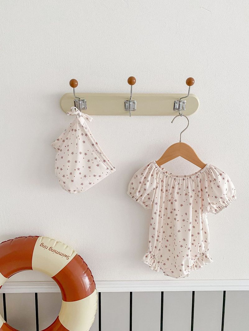 Maillot de bain d'été coréen pour filles, bulle à la mode pour bébé, mignon, manches courtes, une pièce enveloppée, bas, imperméable, chapeau de natation_voghion.com