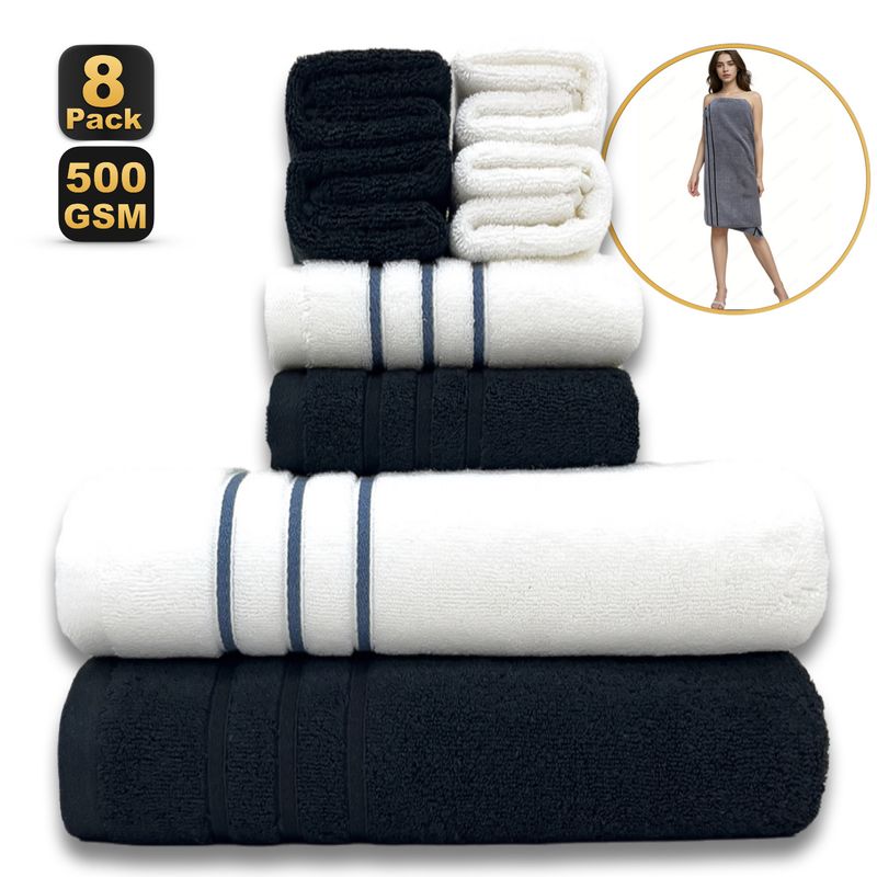 8-Piece 100% Cotton Towel Set - Includes 80x160cm Bath Towel & Face Towels Super Soft & Highly Absorbent For Bathroom & Spa_voghion.com