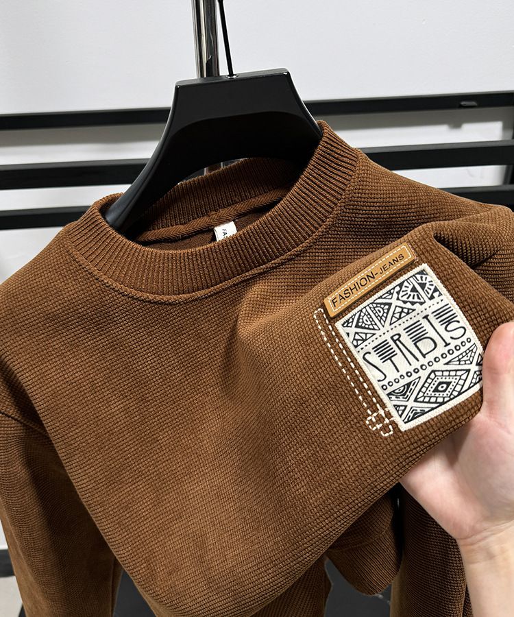 Premium Fleece-Lined Crewneck Sweatshirt For Men – Thickened Winter Thermal Base Layer With Brushed Polyester Interior, Classic Solid Color Pullover_voghion.com