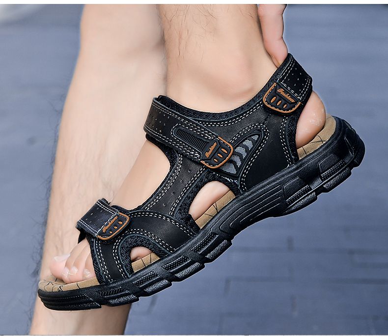 Echt Lieder Männer Sandalen Summer Fräizäit Männer Schong Héichqualitativ mëll Casual Sandalen fir Männer Strand Wanderschong Gréisst 46_voghion.com