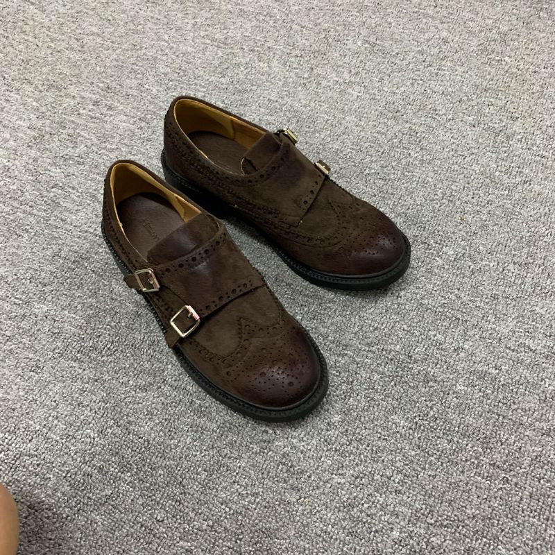 Instant Dispatch Grape Mom Same British Style Exquisite Carved Baroque Single Shoes Chunky Heel Loafers_voghion.com