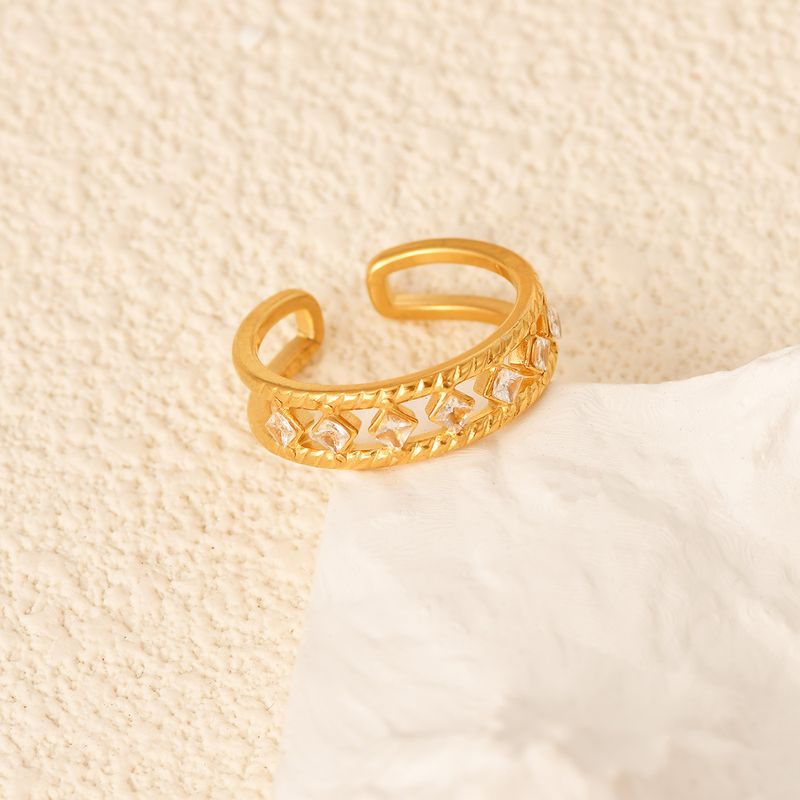 Modischer offener Ring mit Zirkonia, vergoldet, bunt, Emaille, kreatives Design, alltagstauglich, vielseitig, leichter Luxusschmuck_voghion.com