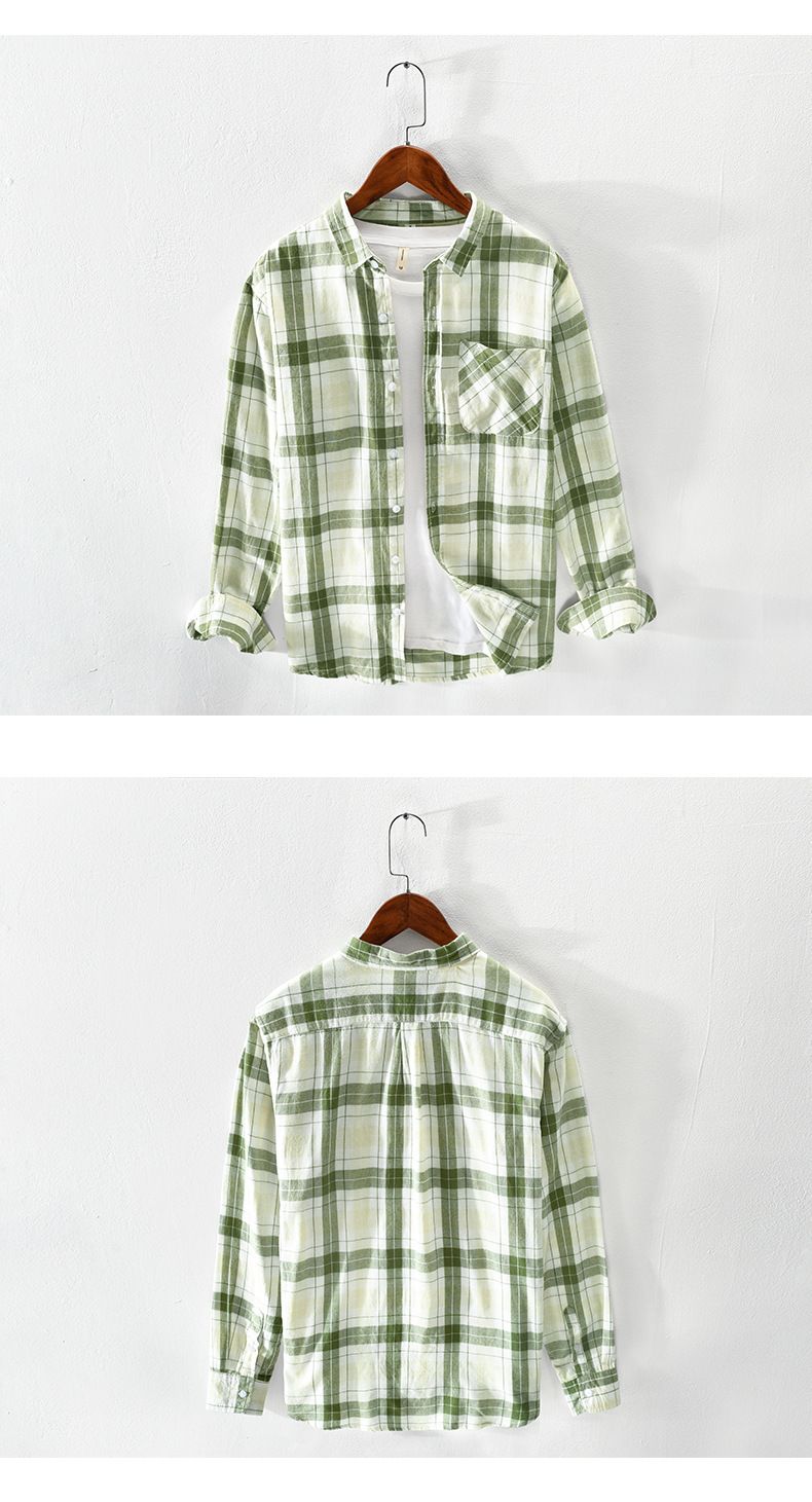 Men's Clothing Spring New Men's Casual Cotton Plaid Long Sleeved Shirt Jacket_voghion.com