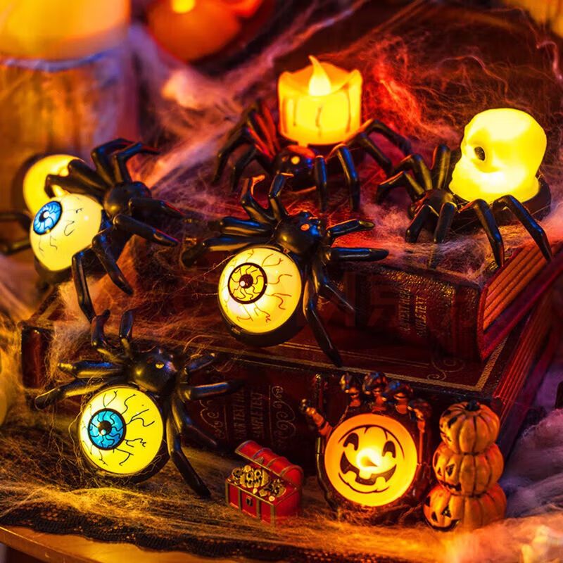 Pumpkin Lantern With Spider - LED Candle Light For Home Porch Decoration, Spooky Party_voghion.com