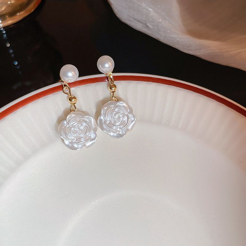 Orecchini in argento con perle, stile francese, eleganti, di alta qualità, con un tocco di nicchia e un temperamento nuovo per le donne_voghion.com