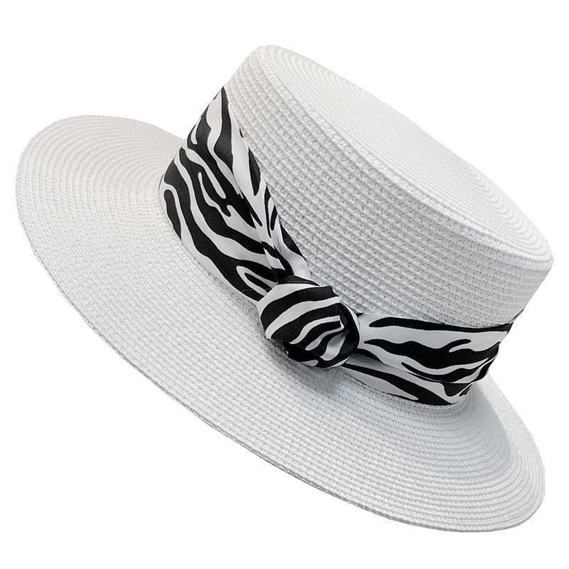 Cappello di paglia con visiera piatta, estivo, da donna, con motivo zebrato francese, nuovo, per sole, vacanze, all'aperto_voghion.com