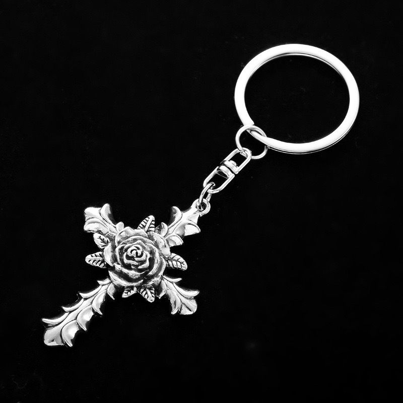 Gothic Rose Cross Keychain Pendant DIY Bag Car Key Ring_voghion.com