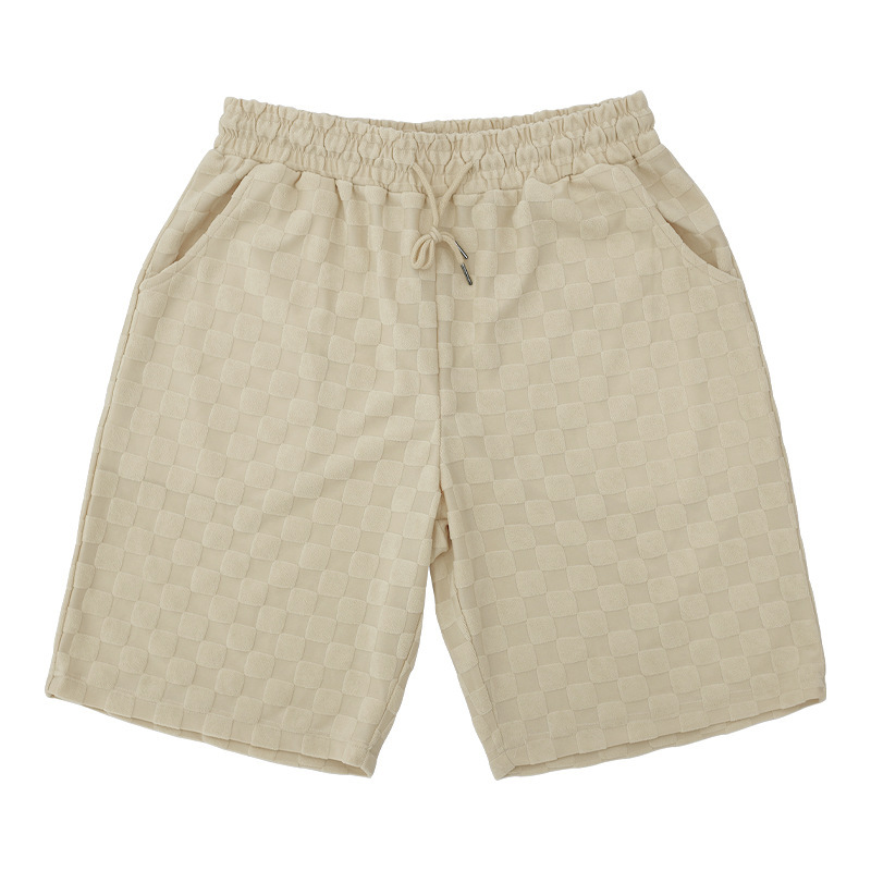 Man's clothing Men's summer jacquard check short sleeve T-shirt loose large size straight leg casual shorts set_voghion.com