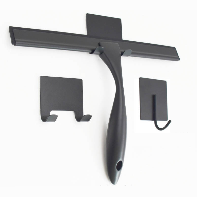 Suitable For Bathroom Wall, Mirror, Shower Door, Equipped With Adhesive Hook, Easy To Clean Shower Glass Door Wall Squeegee, 12 Inch Black Long Handle_voghion.com
