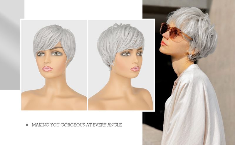 Synthetic Hair New Wigs Ladies' Fashionable Synthetic Headpieces Gray And White Side Parted Short Straight Wigs_voghion.com