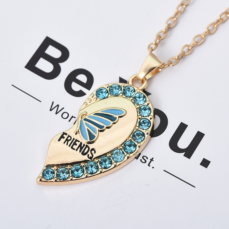 Collana a forma di cuore con farfalla, amore e amicizia, personalità femminile, temperamento, diamante colorato a forma di cuore_voghion.com