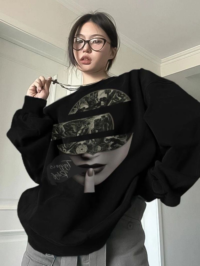 Felpa nera in stile americano di tendenza di quest'anno per donna, primavera e autunno, versione coreana, marchio alla moda personalizzato_voghion.com