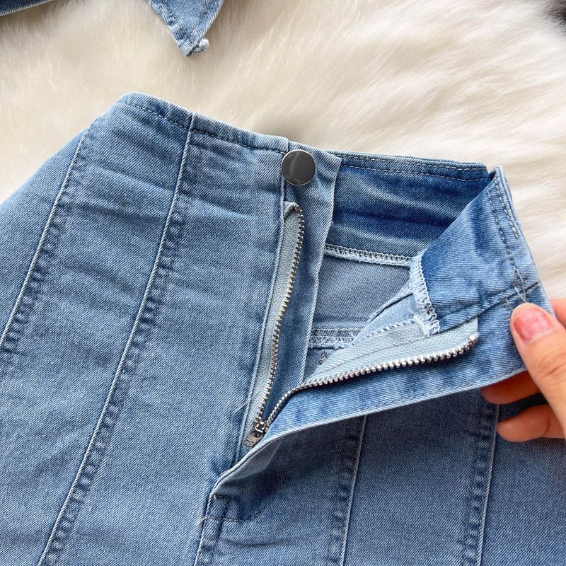 Women's Clothing Denim suspenders zipper waist vest short outer wear hot girl top summer two-piece suit high waist wide leg shorts_voghion.com