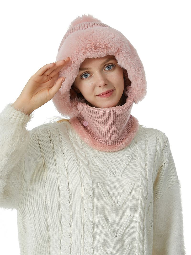 Nuovo set di sciarpe e berretto in maglia intrecciata a blocchi di colore con fodera in pile per calore e protezione del collo_voghion.com