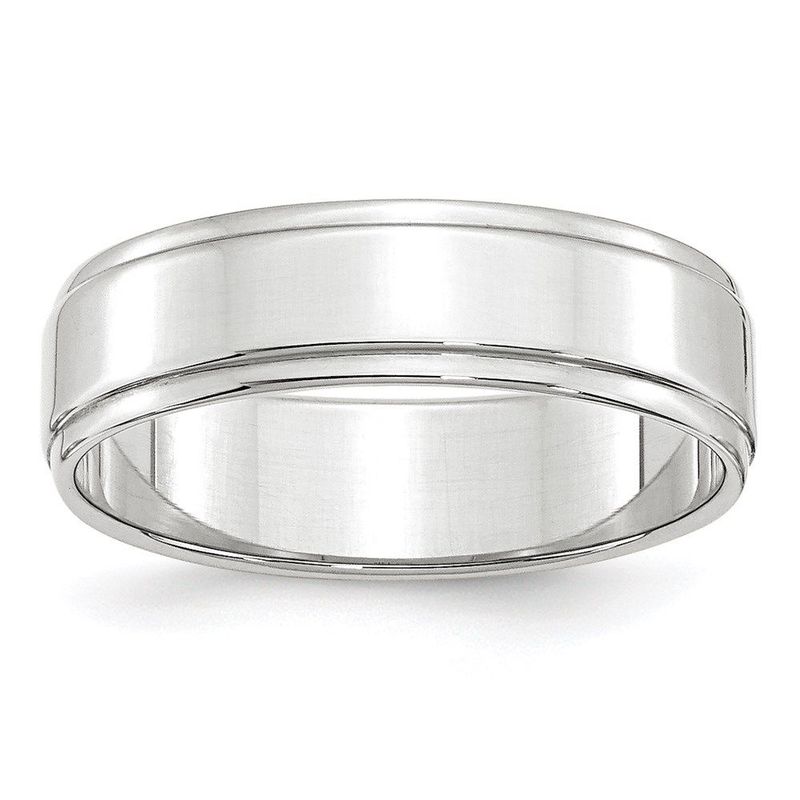 10k White Gold 6mm Flat With Step Edge Wedding Band Size 11_voghion.com