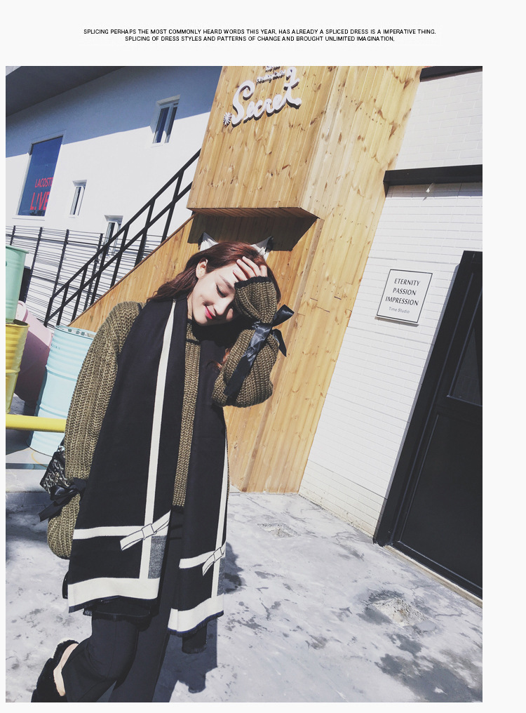 Elegante strik jacquard sjaal dames herfst- en wintermode all-match dikke imitatie kasjmier warme sjaal casual sjaal_voghion.com