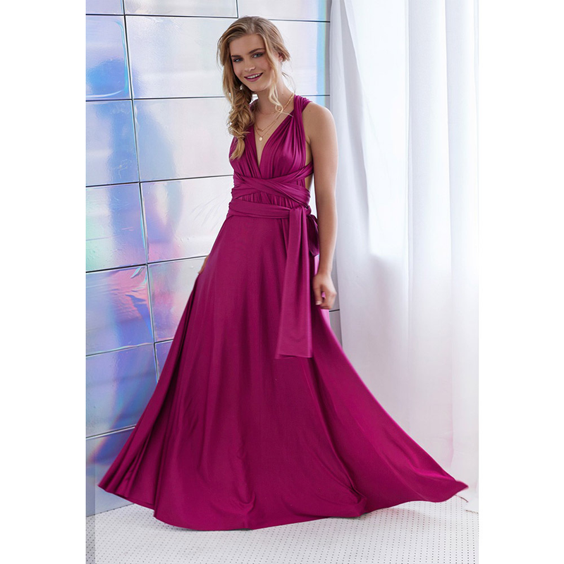 Abito lungo rosso con fasciatura multi-corda sexy multi-usura alla moda da donna_voghion.com