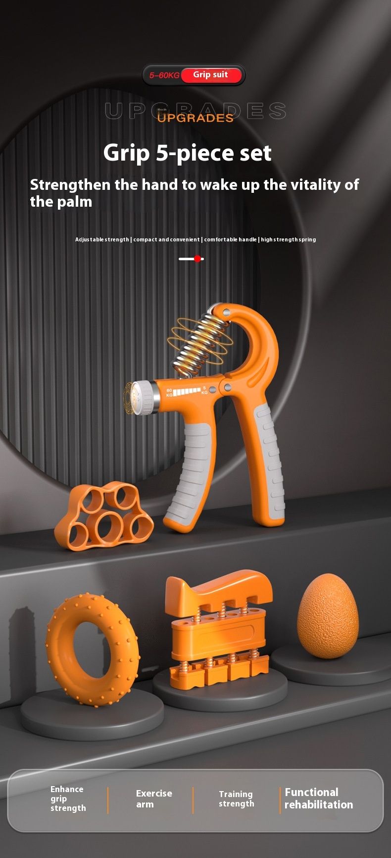 Adjustable Counting Five Piece Device Grip Strength Circle Egg Ball Finger Trainer Straight Hair_voghion.com