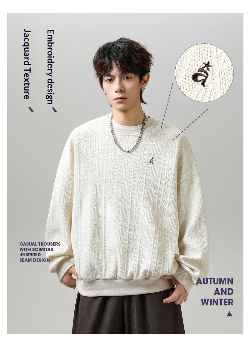 Nordmann Jakarlı Dokulu Ağır Sıklet Yuvarlak Yaka Sweatshirt Sonbahar Retro Renk Bloklu Harfli Nakışlı Hafif Eski Para_voghion.com