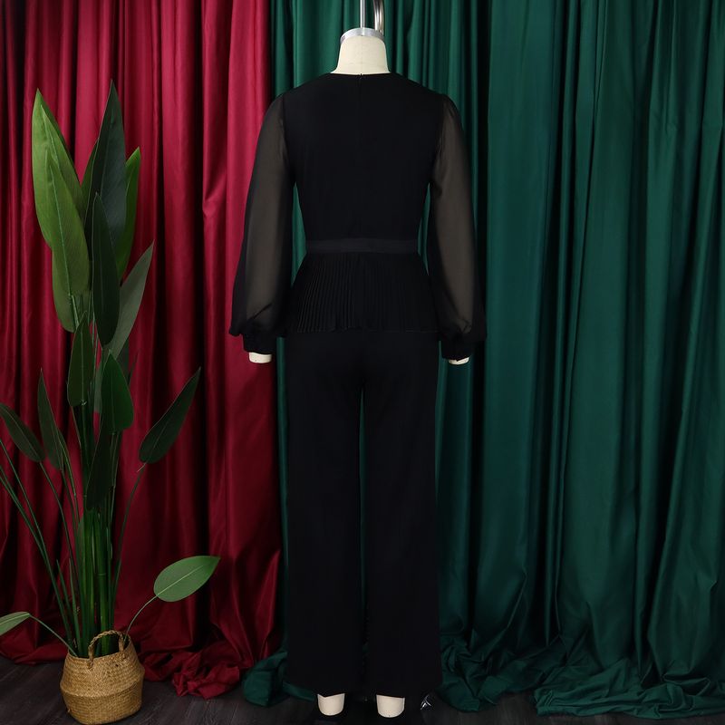 Ropa de mujer Nueva moda tradicional Tongle Top de manga larga Pantalones de pierna ancha Traje de dos piezas_voghion.com