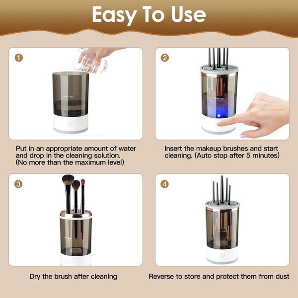3 In 1 Makeup Brush Blender Cleaner Automatic Makeup Brush Cleaner Machine USB Powered Brush Drying Storage Suitable For All Types Of Brushes_voghion.com