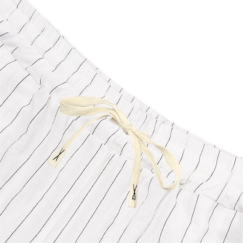 Vêtements pour hommes, costume d'été en lin pour hommes, chemise ample à manches courtes à rayures, short de plage, costume deux pièces_voghion.com